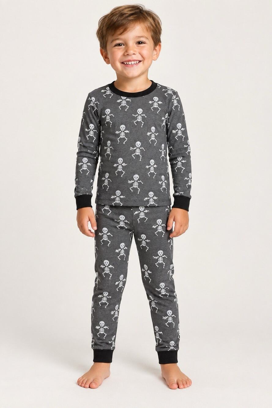 Mud Pie Boys 4T Glow in the Dark Skeleton Bamboo Pajama Set Halloween NWT
